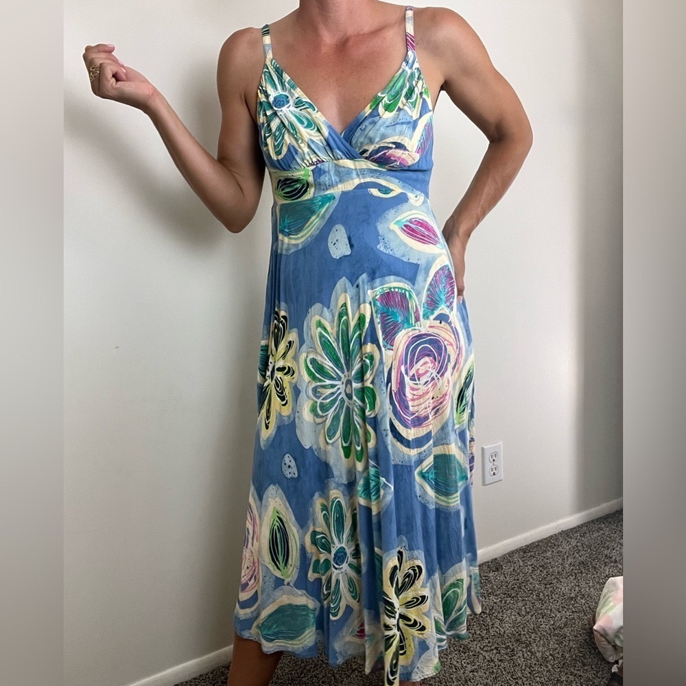 JAMS WORLD Hawaii Tropical Floral Sienna Blue Dress XS
